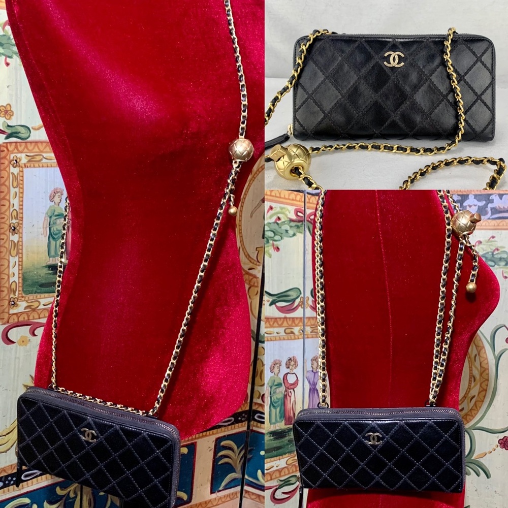 CHANEL Diamond Stitch Zip Wallet Adjustable Chain